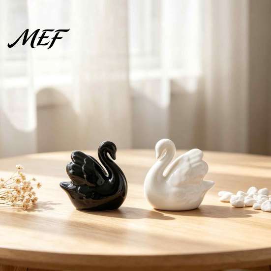 Small Swan Gift for Her Ceramic Animal Figurine, Modern Minimalist Fox Statue Decor Wedding Cake Topper, Living Room, Office, Desk, Shelf Simple Style