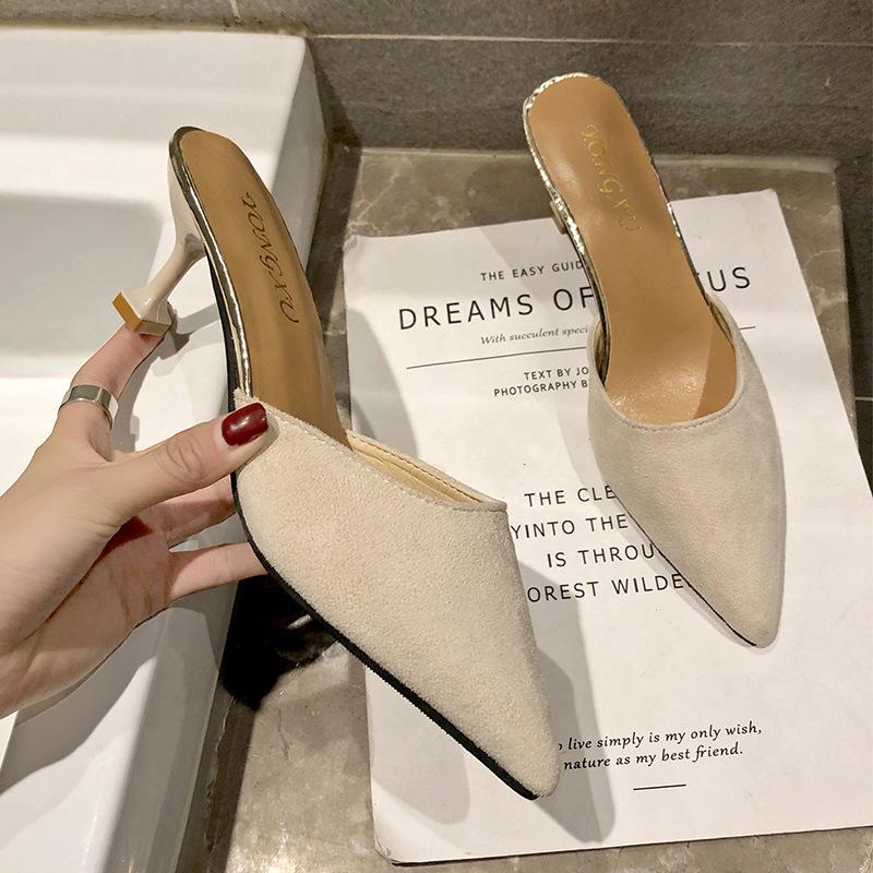 Women's Sandals Women's Thin Heels 2025 New Summer Women's Shoes Fashion Versatile High Heels Cool Slippers Women's Outer Wear Medium Heel