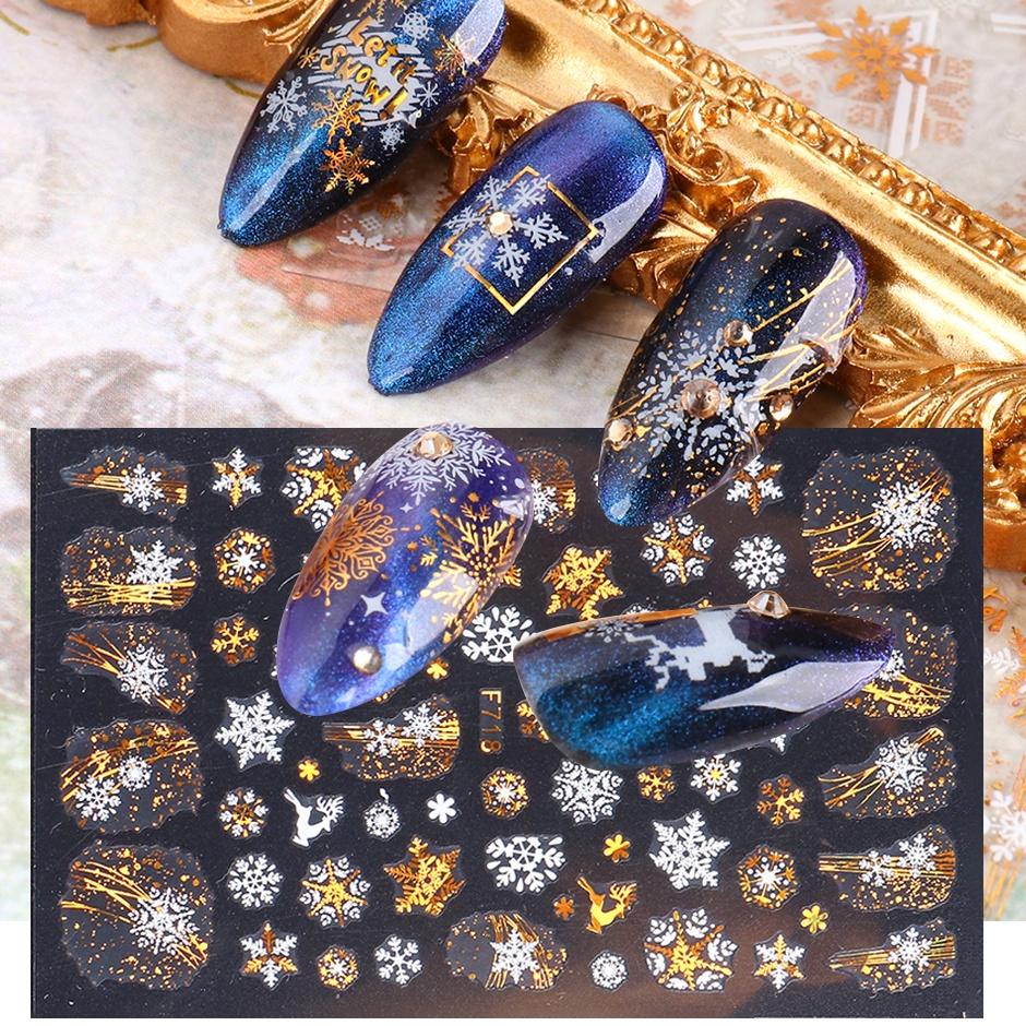 1 лист 3D Рождественская серия наклейки для ногтей наклейка дизайн ногтей украшения белый лазер золото красочные зимние снежинки лист сердце