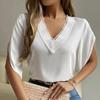 Весенне-летняя женская шифоновая рубашка с v-образным вырезом и однотонным верхом, шифоновая рубашка с коротким рукавом, блузки