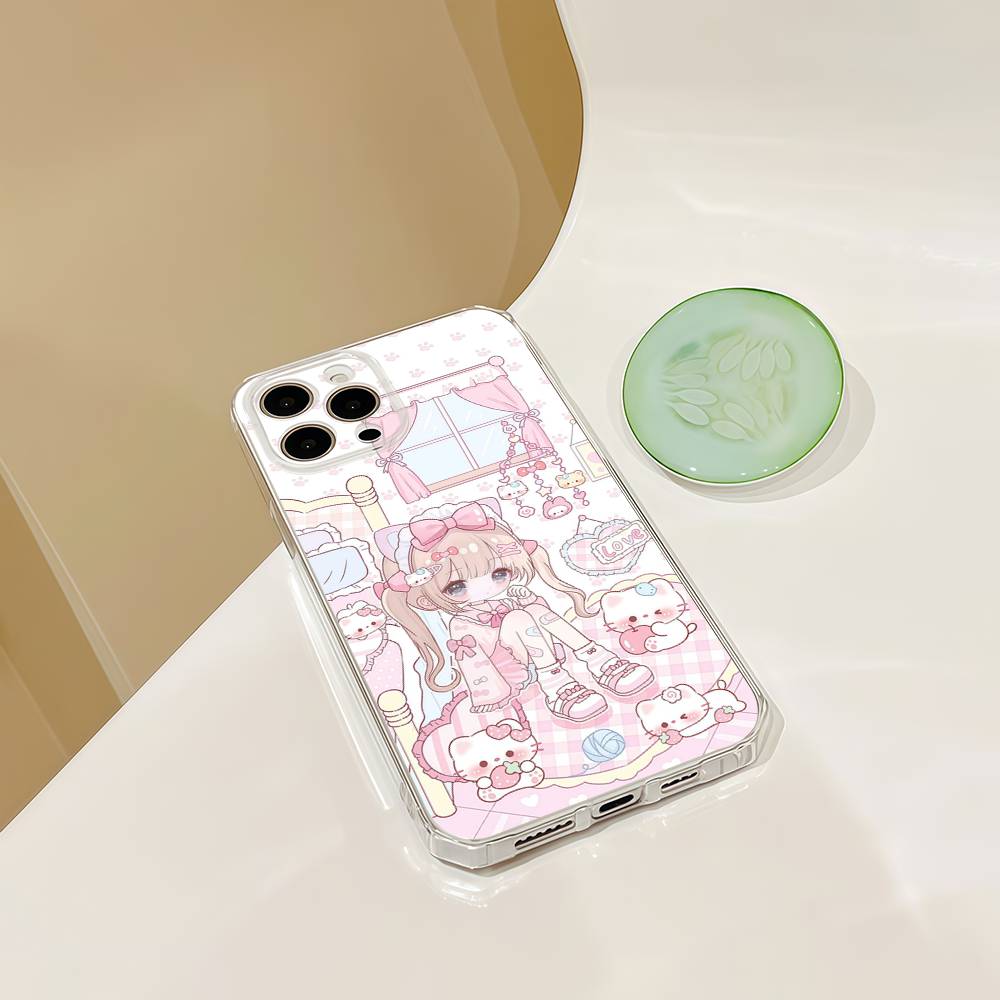 Cozy Pink Bedroom Anime Girl Phone Case For iPhone 17 16 15 14 13 11 12 Pro Max Mini Plus Shockproof Transparent Soft TPU