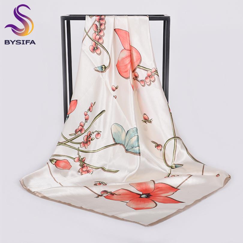 [BYSIFA] Autumn Winter Ladies Scarves New Accessories Women Large Silk Square Scarves New Wine Red Paisley Muslim Islamic Scarf