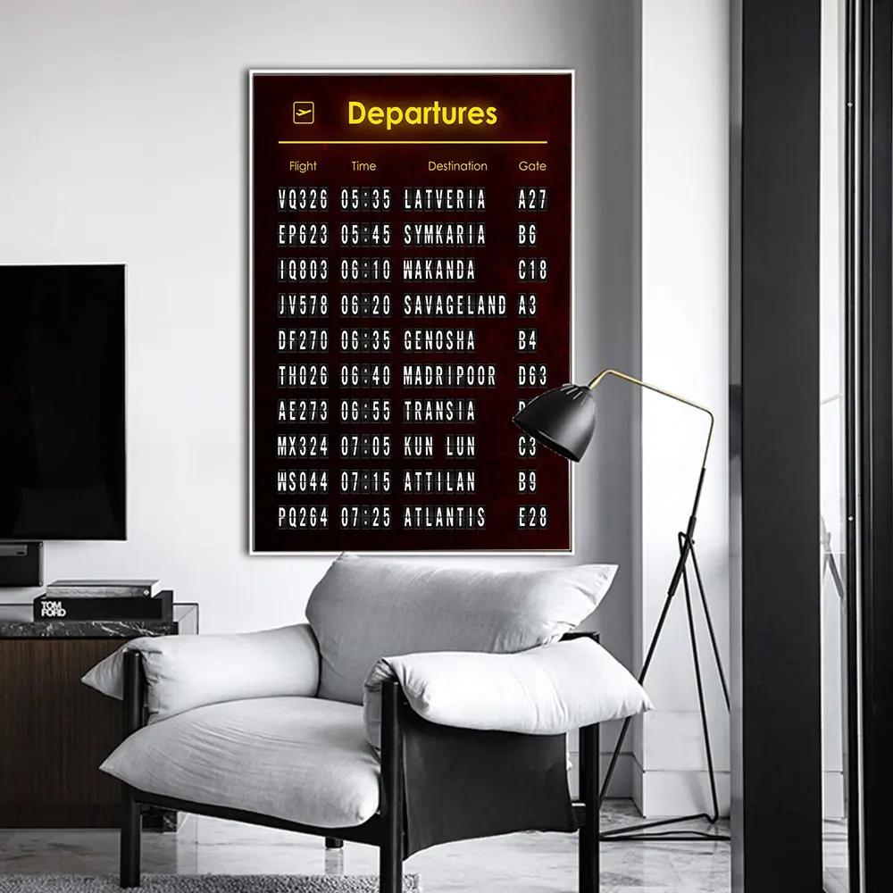 Абстрактные плакаты и принты для настенного искусства с отправлениями и прибытиями в аэропорту, креативные минималистичные картины на холсте, фотографии, декор для комнаты, дома