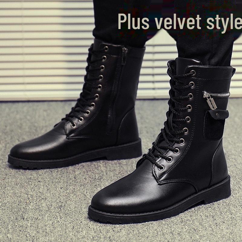 Мужские высокие ботинки Martin: Британский и корейский стиль, модные, универсальные, рабочие ботинки до середины икры на осень