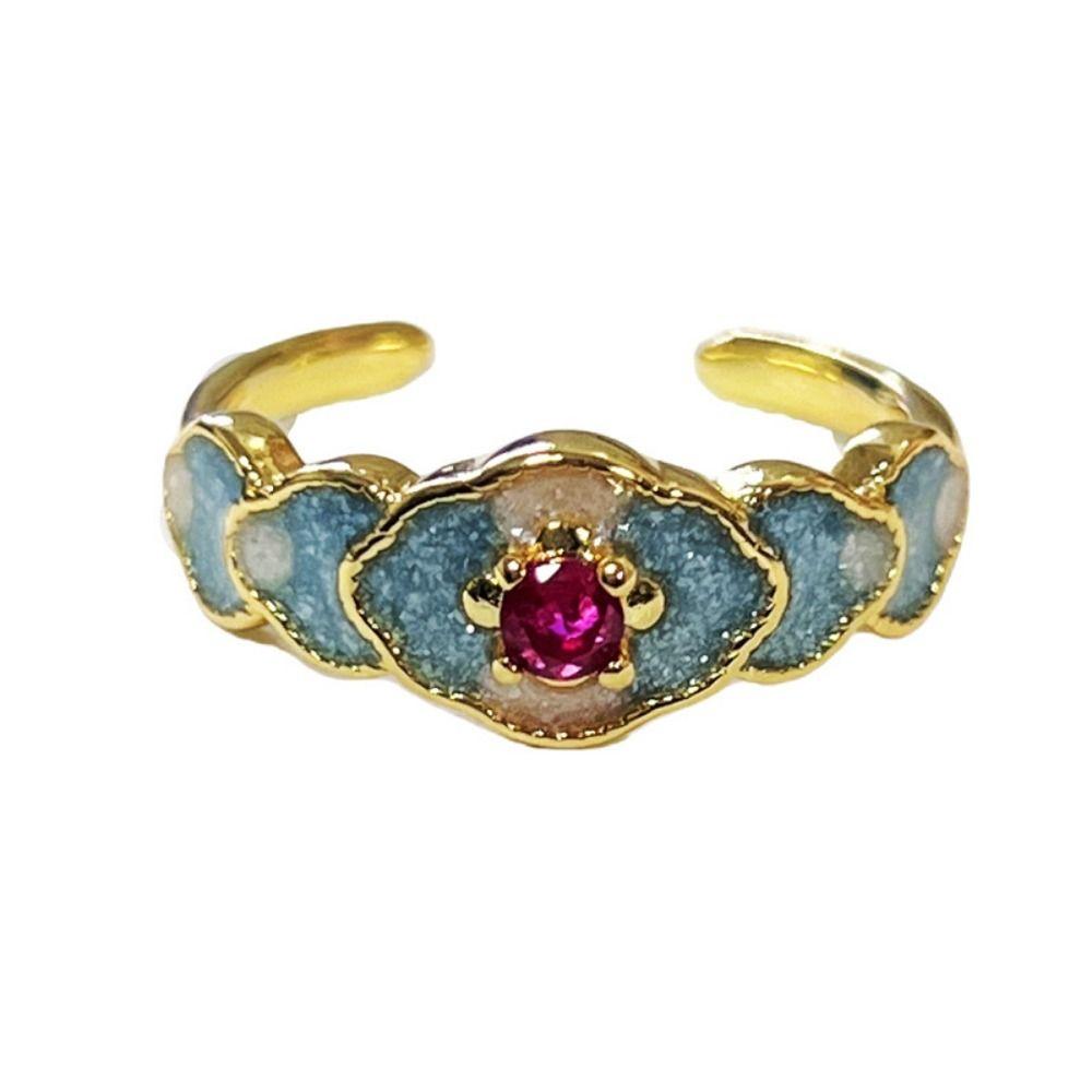 Прозрачное эмалевое кольцо Изысканные металлические открытые кольца Модные китайские винтажные кольца Ежедневно