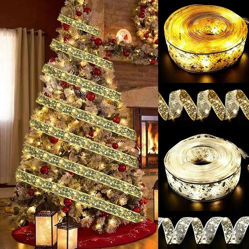 Christmas Ribbon String Lights 50/100Led Christmas Tree Diy Bows Light Home Navidad New Year Venue Wedding Party Decoration