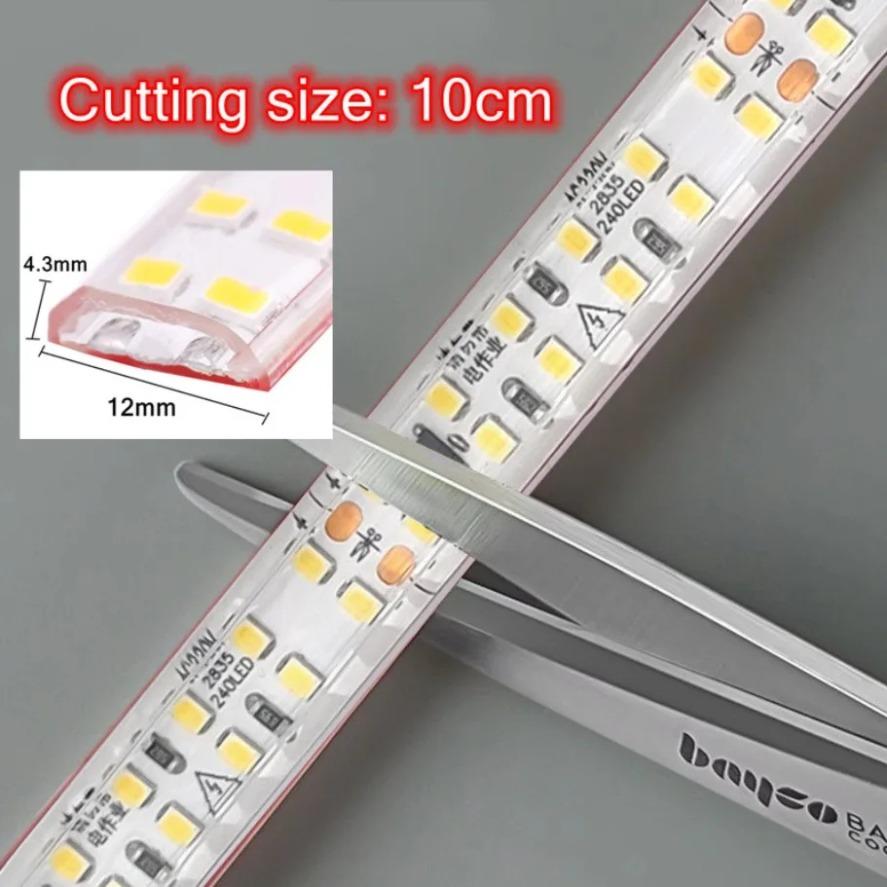 Светодиодная лента SMD 2835, ширина 12 мм, 240 светодиодов/м, AC220В, гибкая, разрезаемая, мягкое освещение, IP68, водонепроницаемая, теплый/нейтральный/белый свет, с EU вилкой