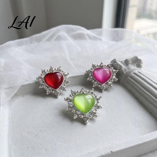 Clothing Decoration Crafts 2Pcs Cat Eye Alloy Rhinestone Gems Heart Faux Brooch Buttons 23mm Sparkling Flatbacks Flatback Gemstone Hearts