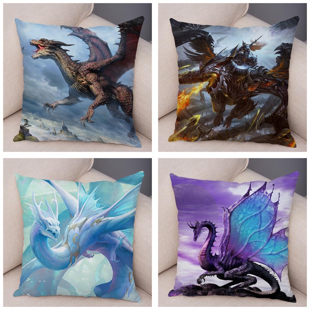 Наволочка с мультяшным животным принтом, чехол для подушки с рисунком дракона, декоративная наволочка для автомобиля, дивана, дома, гостиной