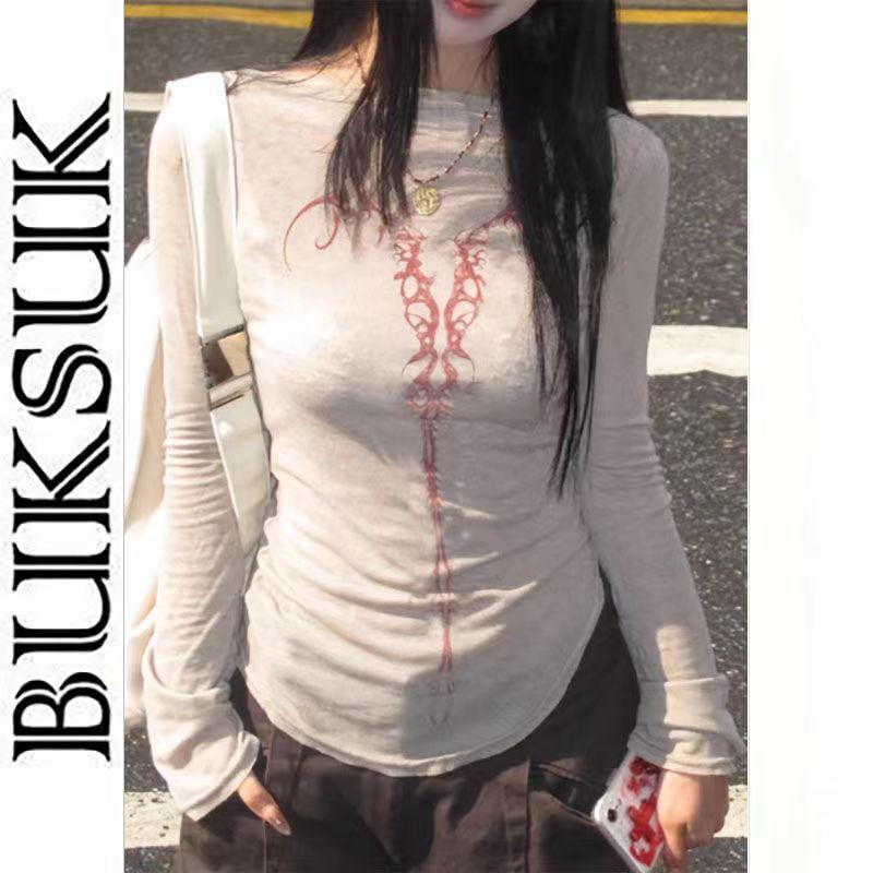 Винтажная эмо-одежда 90-х годов E-girl с графическим принтом Y2K, футболка в стиле гранж, женская футболка в стиле Харадзюку в стиле ретро с длинными рукавами, уличная одежда в стиле гот-панк