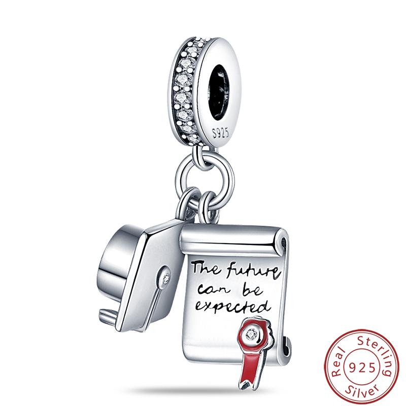 Выпускной Серия 925 Чистого Серебра Шляпа Бакалавра Сертификат Цветы Шармы Бусины Подходит Pandora Оригинальные Браслеты DIY Ювелирные Изделия