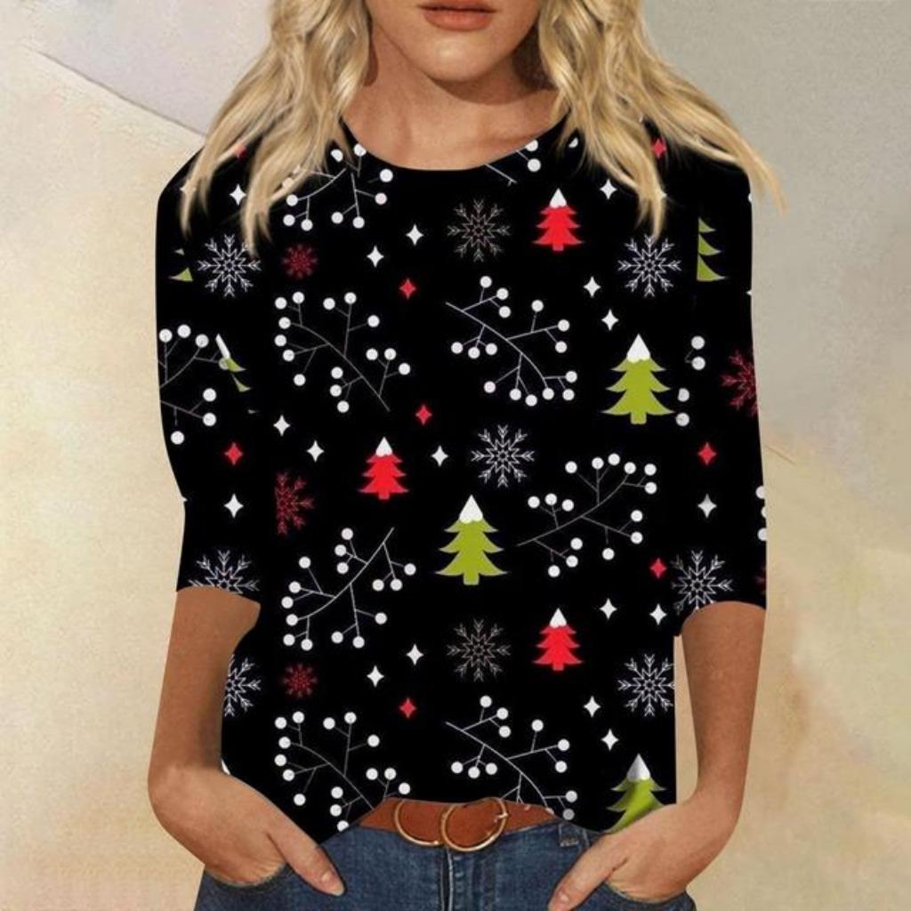 Christmas Women's Sweatshirt Designer Round Neck Long Sleeve Loose Fashion Casual Red Plaid Snowflake Fun Pattern Print Top