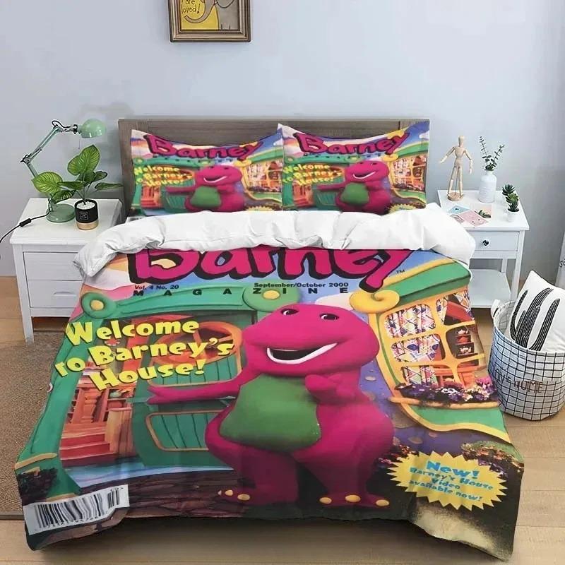 Barney Friends Cute Cartoon Bedding Collection Dinosaur Pattern Duvet Cover Pillow Case Boys Bedroom Double King Size Comforter Gift