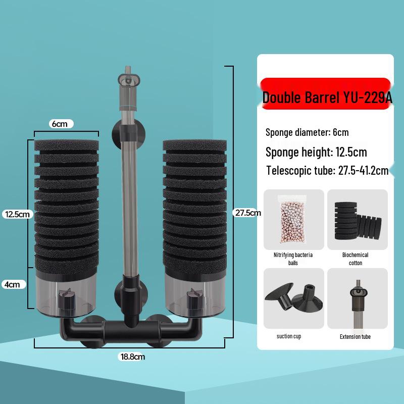 Wall-Mounted Fish Tank Filter with Dual Heads, Biochemical Cotton & Bio-Balls.