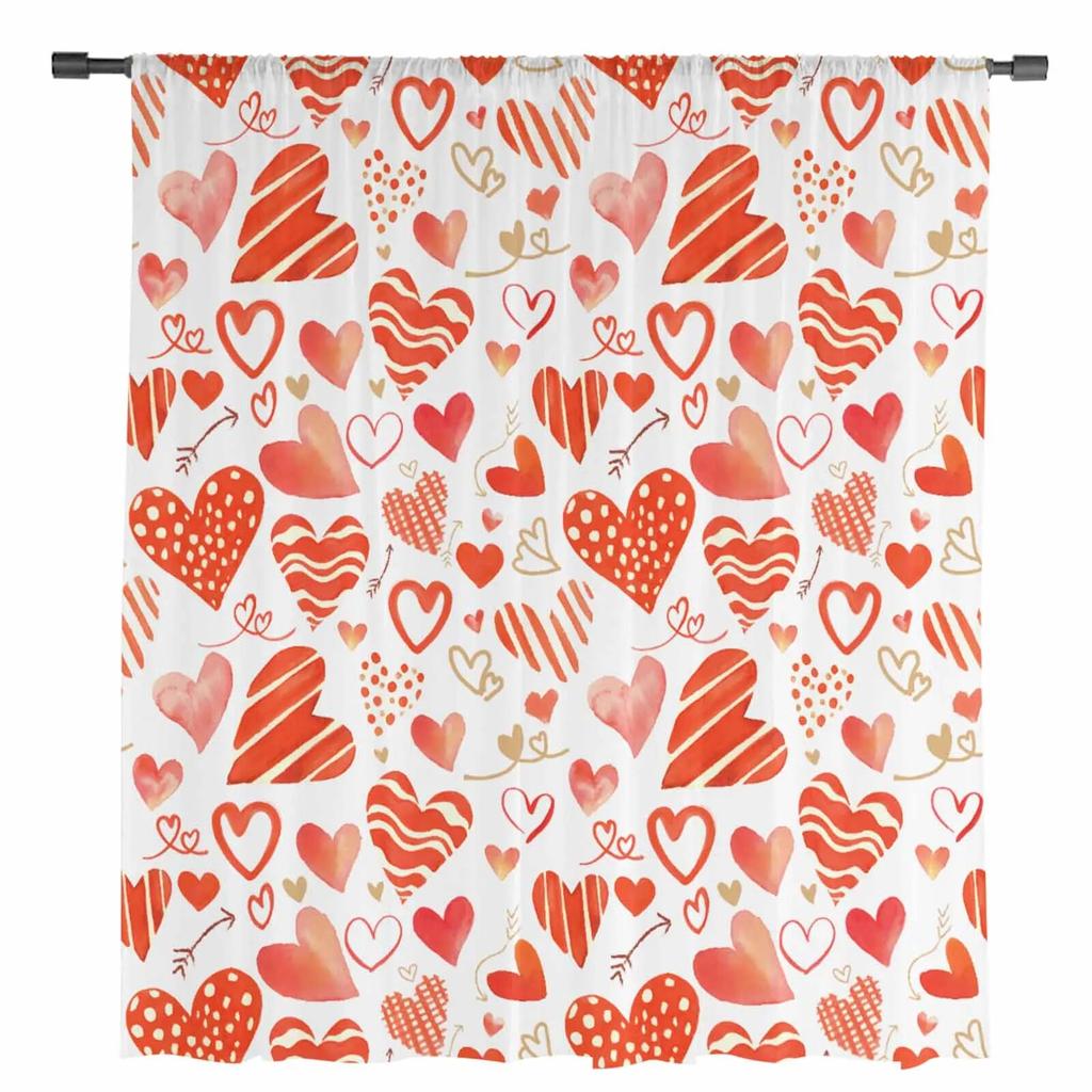 Ручная роспись акварель сердце прозрачные шторы для гостиной кухни оконные шторы спальня тюль вуаль шторы