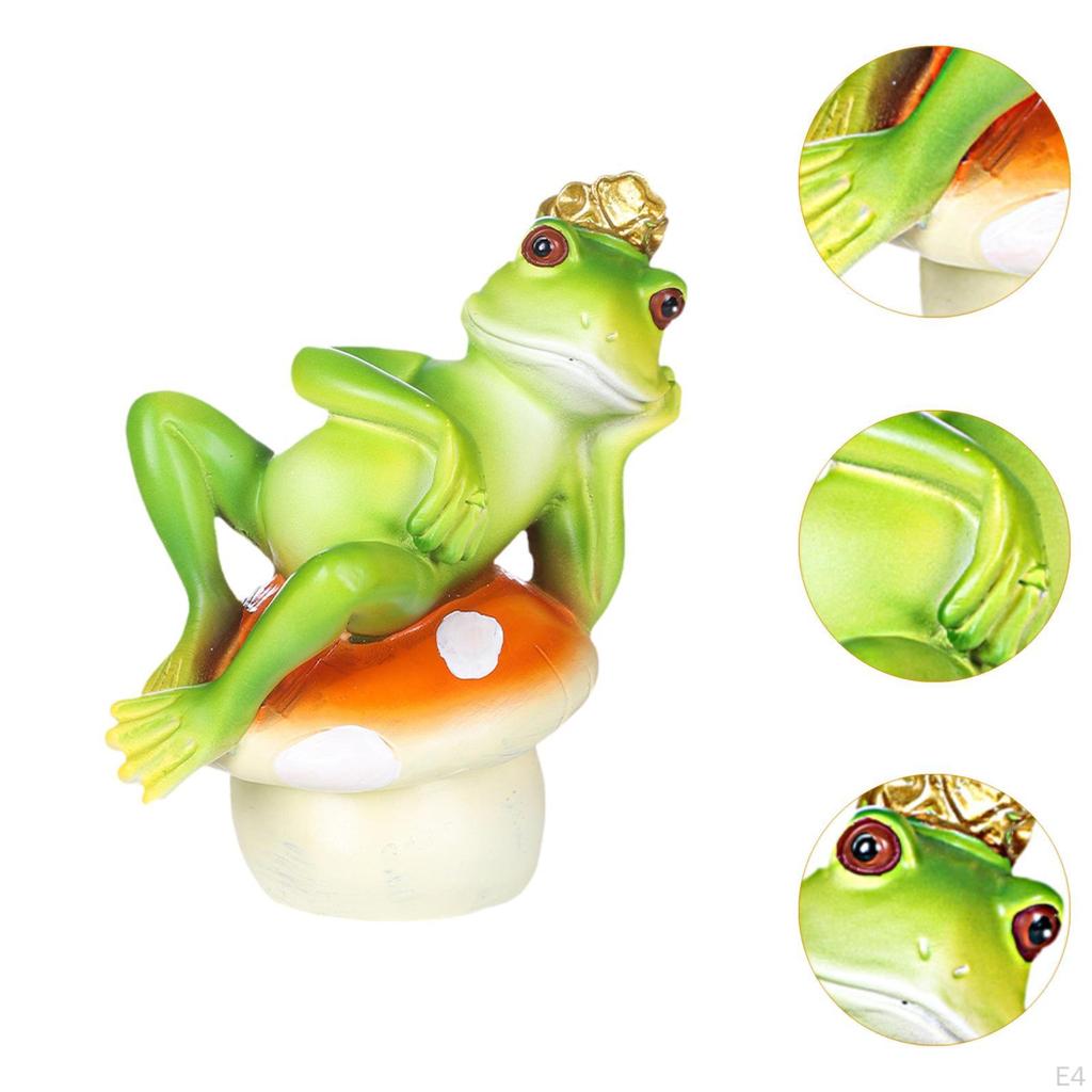 Зеленая лягушка, сидящая на грибной статуе, украшение для сада, коллекционная милая скульптура из смолы для бассейна