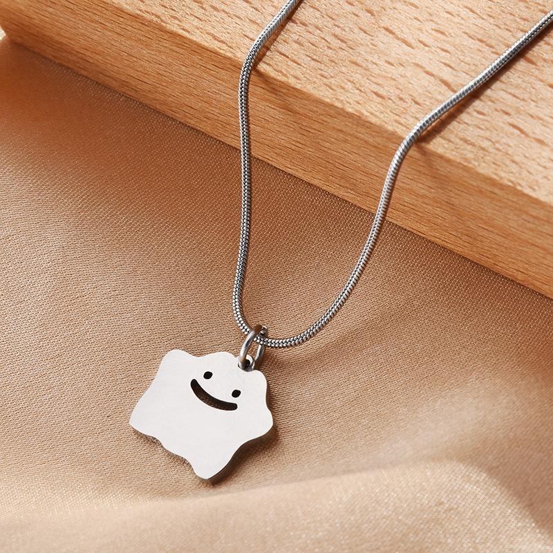 Silver Titanium Steel Variety Little Monster Necklace Trendy Cute Little Ghost Hip Hop Collarbone Chain Fashion Pendant
