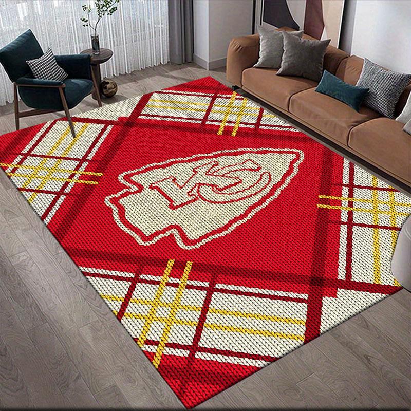 Kansas City Chiefs Flannel Printed Carpet, Home Sofa Decoration for Living Room & Bedroom, Non‑Slip Play Flannel Floor Mat for Game Room