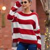 Women's Autumn and Winter Long Sleeve Rolled Round Neck Striped Color Block Knitted Sweater