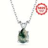 925 Sterling Silver Natural Green Moss Agate Watedrop Pendant Necklace for Women Wedding Party Jewelry Gifts