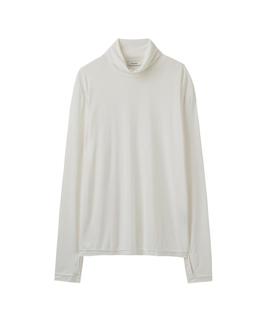 AREUBAN Drape Turtleneck Fingerhole Long Sleeve_Sand White