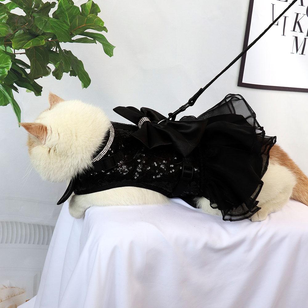 Bowknot Cat Dog Harness Leash Set Lace Crystal Puppy Vest 150cm Lead Nylon Breathable Kitten Harness Dress For Cats Small Dogs