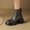 Зимние новые кожаные женские короткие ботинки 2025 года, на толстой подошве, с круглым носом, в британском стиле, на грубом каблуке, с подошвой из губки, цвет хаки, ретро