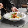 Creative Stone Pattern Edge Ceramic Plate Pure White Salad Plate Dessert Plate Thick Soup Plates Deep Plates Hotel Tableware