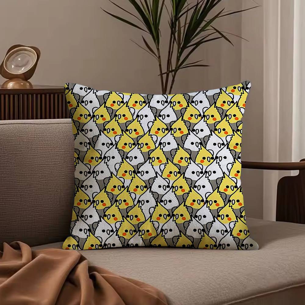 Cute Cockatiel Pillow Case Anti-dustmite Pillowcase Invisible zipper silky short plush Sofa cushion cover