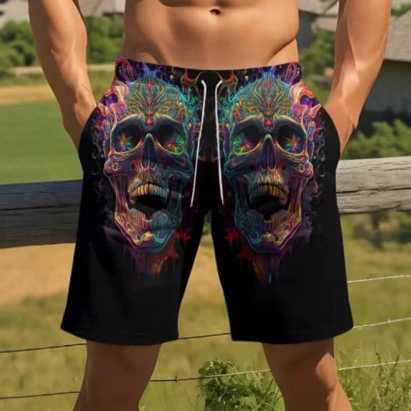 Summer Men's Funny Skull 3D Printed Beach Shorts Fashion Versatile Trend Breathable Casual Vacation Style