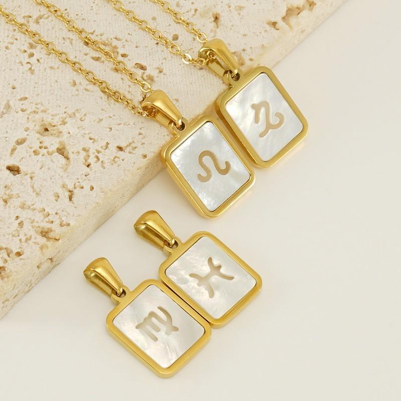 18-каратное золото нержавеющая сталь 12 созвездий ожерелье ювелирные изделия белая ракушка полая подвеска ожерелье для женщин