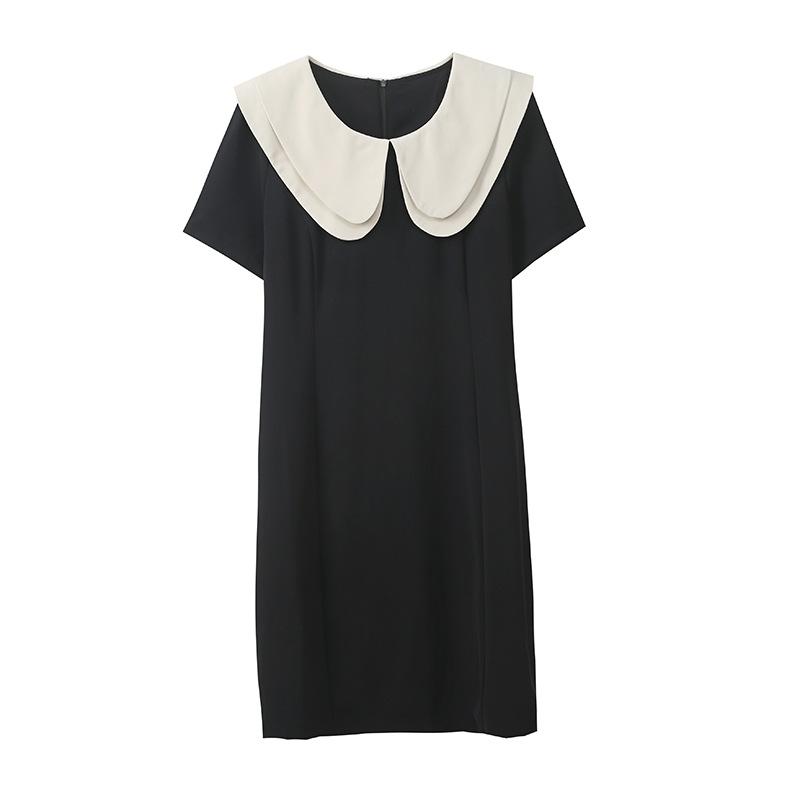 Large size women's double-layer doll collar dress, summer waist and thin long short skirt 212180