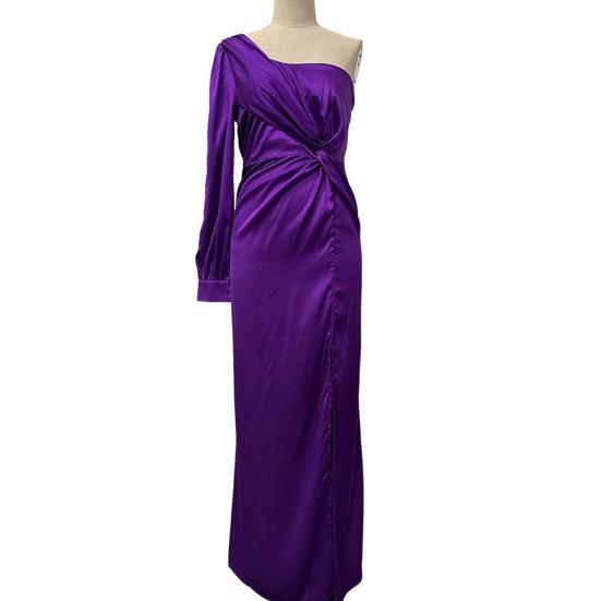 Женское вечернее платье на одно плечо без рукавов с разрезом по низу, однотонное, тонкая талия