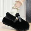 2024 Luxury Fluffy Fur Loafers Women Winter Warm Plush Furry Flat Shoes Designer Peals Indoor Home Footwear Cozy Moccasin Flats