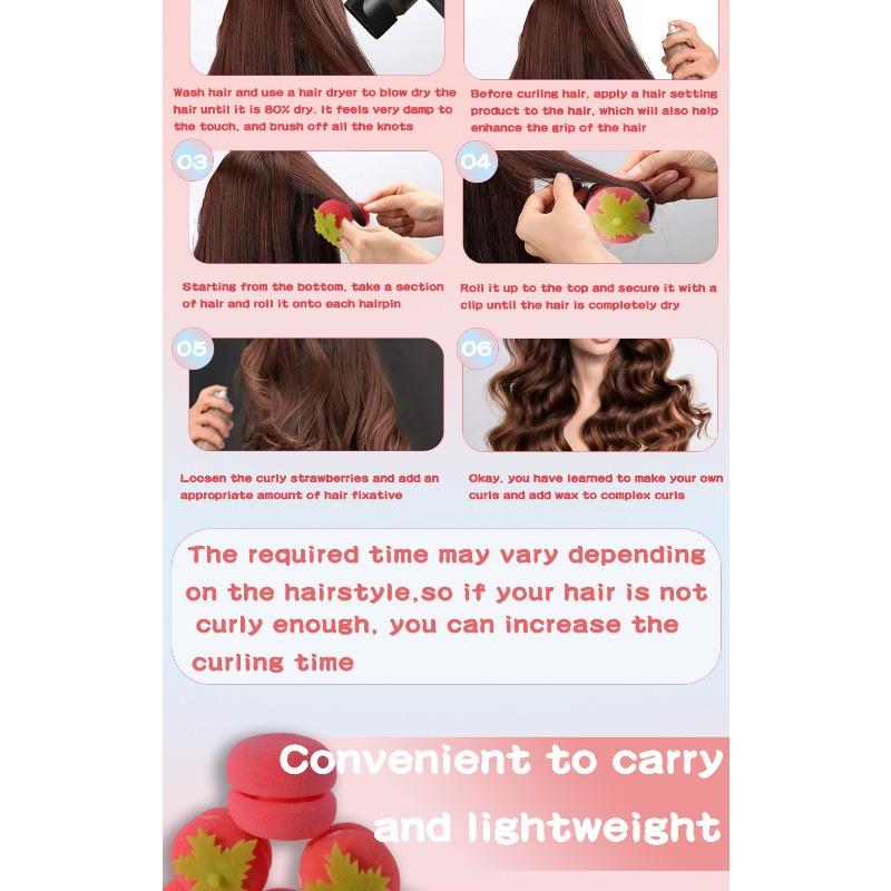 6PCS Lazy Sleeping Curly Hair Sponge Ball Hair Curl, Strawberry Type Does Not Hurt Soft Hair Curler