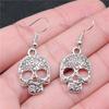Fashion Handmade Simple Design Antique Silver Color Skull Pendant Dangle Earrings for Women Gothic Jewelry Gifts