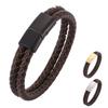 Vintage Double Layer Braided Brown Men Genuine Leather Bracelet Charms Man Jewelry Bracelet Gift