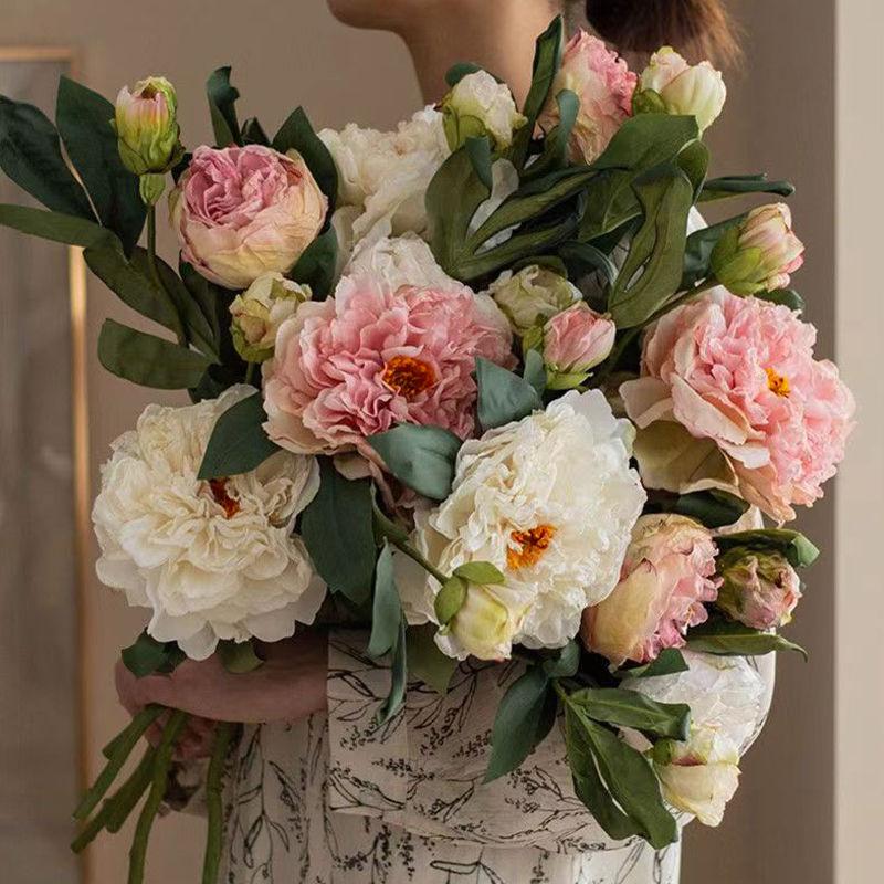 Картина маслом пион имитация цветка свет роскошный высококачественный искусственный букет ретро орнамент гостиная обеденный стол домашний орнамент фото искусственный цветок