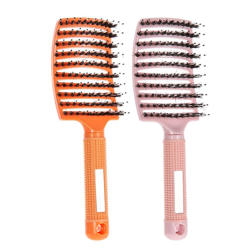 2pcs Barber Hairdressing Styling Wet Dry Boar Bristle Hair Brushes Curly Wet Dry Hair Detangling Massage Curved Vent Brush