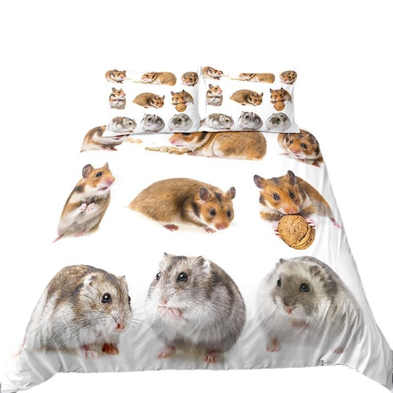 Милый комплект постельного белья с изображением хомяка, односпальная кровать, двуспальная кровать, двуспальная кровать, комплект постельного белья для домашних животных, комплект пододеяльников для детской спальни, 3D аниме 037