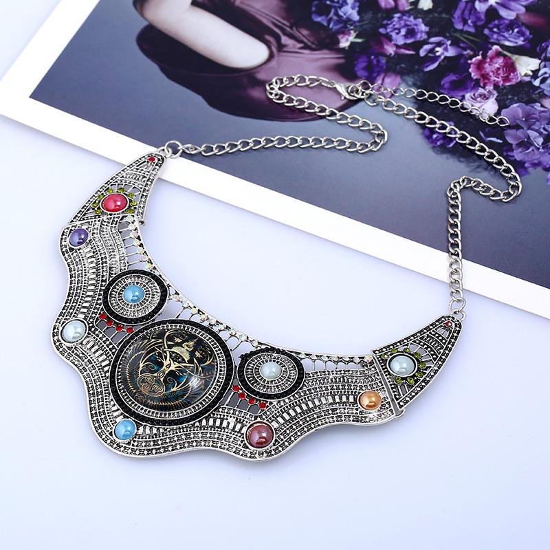 Vintage Geometric Alloy Necklace With Rhinestones For Women And Men