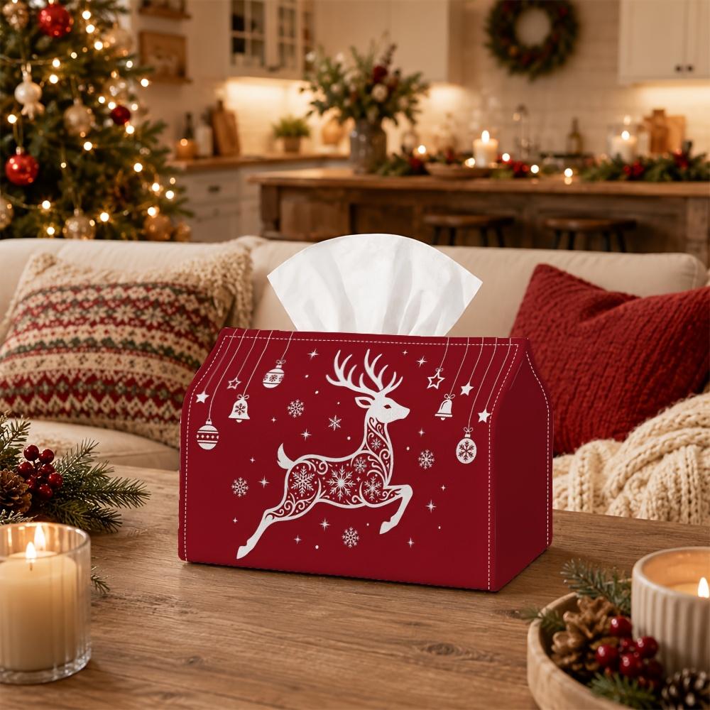 1pc Party Tissue Box,Christmas Elegant Winter Geometric,Multifunctional Tissue Holder,Reindeer Animal Bauble Star,Outdoor Party Supplies, Everyday Des