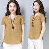 Women's Summer Simple Vintage Linen Cotton Blouses  Short Sleeve Comfortable Shirts