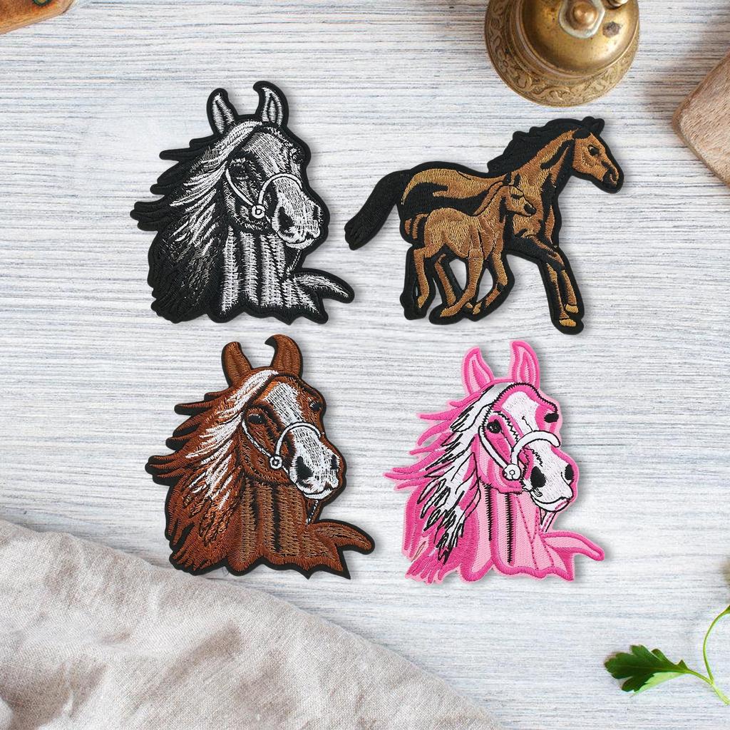 Horse Head Iron On Patches Applique Patches Animal Repair Patches Pony Embroidery Patches for Clothes Bag Decoration