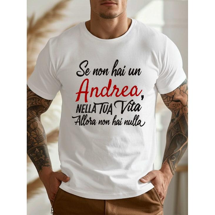 Men's Italian Phrase & Andrea Name Print T-Shirt - Minimalist // Crew Neck Casual Tee, Gift for Andrea, Italian Text Top, Machine Washable Year-Round