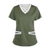 Women's Fashionable V-Neck Short-Sleeved Work Clothes With Drawstrings And Pockets Color Matching  Tops And Protective Clothing