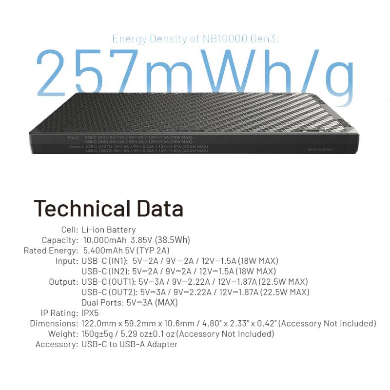NITECORE NB10000 Gen3 Gen4 Ultra Lightweight Carbon Fiber Power Bank 10000mAh Mobile Powerbank Dual USB-C 18W 22.5W Fast Charge