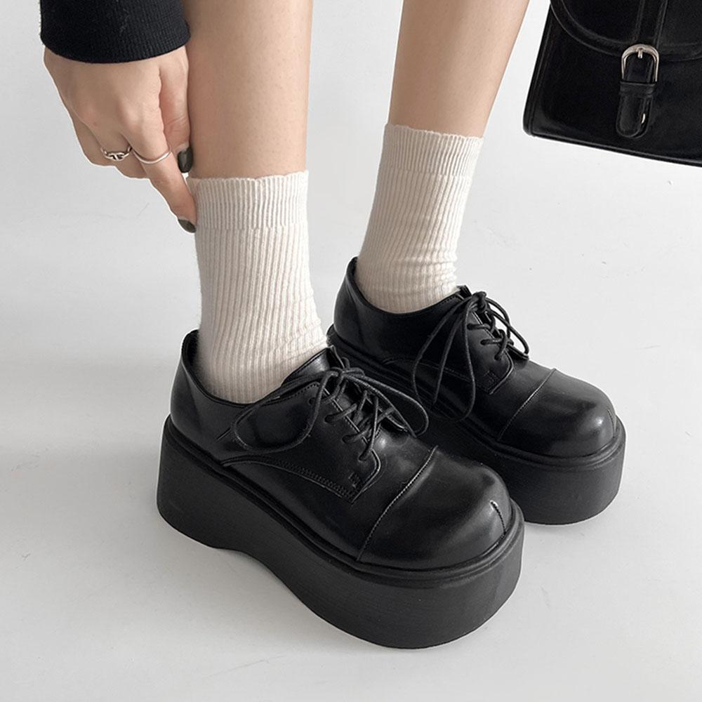 Готические туфли на платформе с танкеткой, женские туфли-лодочки, женские мокасины на шнуровке, панк-нарядные, офисные, черные, новые весенние женские туфли