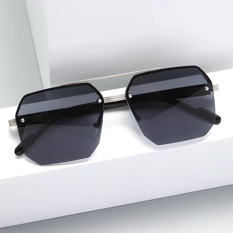 Men'S Metal Sunglasses Square Half Frame Casual Glasses Personality Retro Fashion Outdoor Driving Eyeglasses Uv400