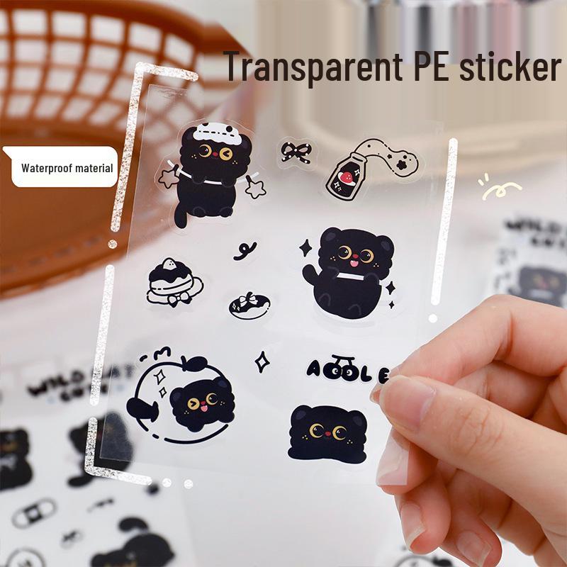 Adorable Black Cat Stickers - Cartoon DIY Waterproof Stickers for Journals, Water Bottles, and Phones
